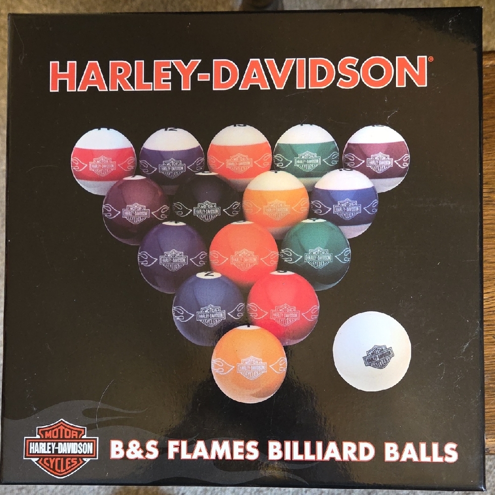 Harley-Davidson B&S Flames Billiard Balls - Multicolor Set NEW